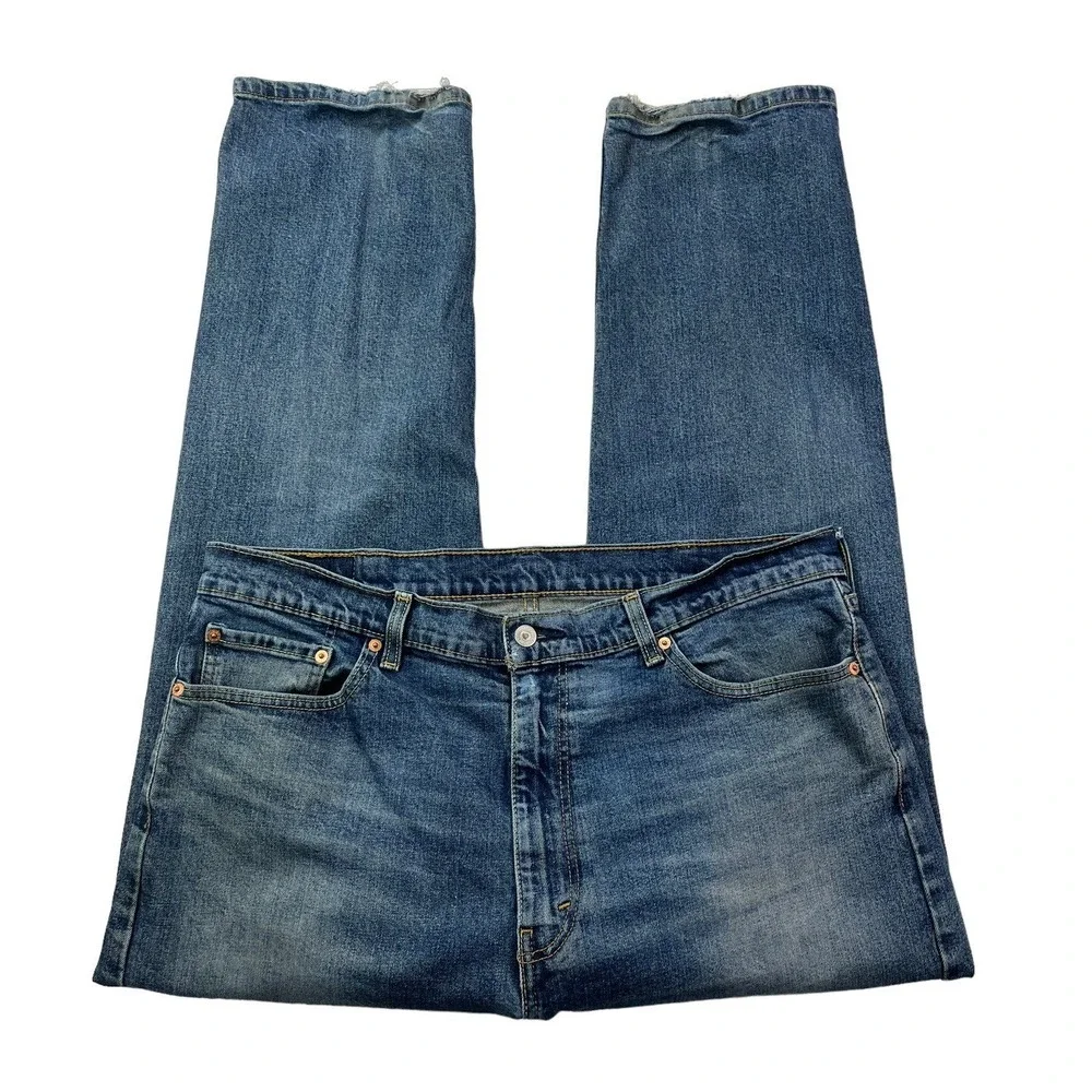 Levi's 505 Mens Tag Size‎ 40x30 Blue Wash Logo High-Rise Distressed Hems Jeans